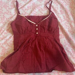 RedPlaid Babydoll Top